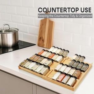 Bamboo Multi Layer Spice <b>Rack</b> With Drawers Pull Out Shelves Tiered Bottle Organizer For <b>Kitchen</b> Storage - Product Image 3