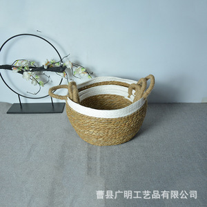 Woven Storage Basket Round Linen Color <b>Handmade</b> For <b>Clothes</b> And Vegetables - Product Image 3