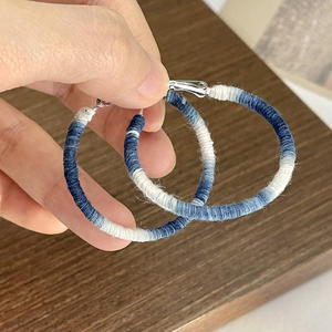 Pendientes de Aro con Hilo Encerado de Algodón, Degradado Azul y Blanco, Estilo Vintage, Joyería de Moda para Mujer, Hechos a Mano, Estilo Boho 2026 - Product Image 3