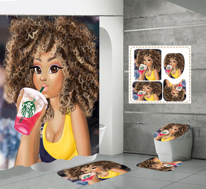 Personalizado <span class=keywords><strong>de</strong></span> alta calidad respetuoso con el medio ambiente elegante Linda chica bonita impresión 3D poliéster 4 piezas impermeable Cortina <span class=keywords><strong>de</strong></span> ducha conjunto cortina <span class=keywords><strong>de</strong></span> <span class=keywords><strong>baño</strong></span> - Product Image 4