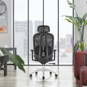 Silla de Oficina Ejecutiva Ergonómica Contemporánea de Respaldo Alto en Oferta, con Malla de Tela, Reposacabezas Ajustable, Base Giratoria Cromada y Pistón de Gas Clase 3 - Product Image 4