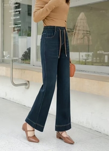 <span class=keywords><strong>Jean</strong></span> décontracté taille haute ample à jambe large pour femme 2025, en denim tissé uni, boutonné, écologique, délavé, respirant et extensible, style vintage - Product Image 2