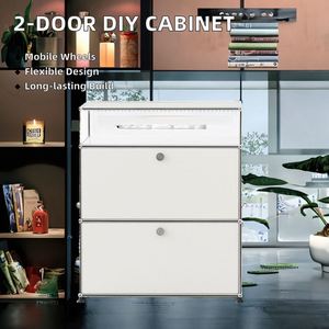 Armoire modulaire à 2 portes DIY, design nordique moderne en acier inoxydable avec roulettes, rangement polyvalent pour hôtels et salles à manger - Product Image 5
