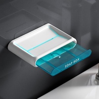 Boîte à savon en plastique drainable murale sans perçage, brevetée, pour le rangement du savon pour les mains et du savon de bain dans la salle de bain