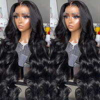 Pelucas de Cabello Humano con Ondas Suaves, 13*4 13*6, Frente de Encaje sin Pegamento, Indetectable, Peluca Larga, Pelucas 100% de Cabello Humano para Mujeres Negras