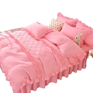 Couvre-lit à volants en dentelle, ensemble de couverture de lit de princesse pour fille, jupe de lit de luxe européenne,