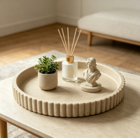 Plateau rond cannelé en résine beige grain de sable, décoratif et multifonctionnel, pour rangement de bijoux et accessoires de salle de bain