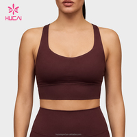 Soutien-gorge de sport push-up personnalisé en nylon, dos ouvert, bretelles croisées, maintien élevé, haut de yoga pour femme, soutien-gorge de sport long pour le yoga