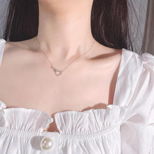 Wholesale High Quality Ribbon Charm <b>Infinity</b> Love Knot Heart Crystal Necklace Jewelry for Women - Product Image 2