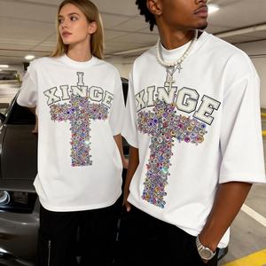 Camiseta Corta Oversize de Hombre 2026 de Fabricación Personalizada, Estilo Urbano, Tejido Grueso, Efecto Desgastado, Lavado Ácido, Gráfico y Pedrería - Product Image 2