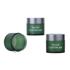 Tarros de plástico personalizados Sanle, verdes esmerilados con tapas electrochapadas para cremas faciales y contenedores de crema para ojos. - Product Image 4