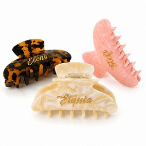 Pinces à cheveux portables personnalisées faites à la main, gravées, en acétate écaille de tortue, grandes, pour femmes, cadeaux pour demoiselles d'honneur - Product Image 1