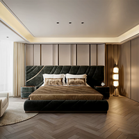 Ensemble de meubles de chambre à coucher de luxe italien, lit king size, grande tête de lit, cadre en acier inoxydable, lit rembourré en cuir