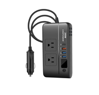 Inverter Mobil Multi-Port 200W Pengisi Daya Mobil 12V ke AC Adaptor Daya Mobil dengan 2 Stopkontak AC & Port Pengisian Cepat USB