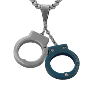 Stainless Steel <b>Handcuff</b> Pendant <b>Necklace</b> Men's Retro Punk Style Geometric Design 120116 - Product Image 3