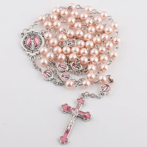 Collier chapelet avec <span class=keywords><strong>croix</strong></span> de la Vierge Marie et du <span class=keywords><strong>Christ</strong></span>, chaîne à maillons longs, perles imitation perle, bijoux chrétiens - Product Image 1
