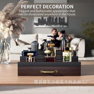 Wooden Cosmetic <b>Storage</b> Rack Desktop Tiered Perfume Holder With <b>Drawers</b> Jewelry <b>Box</b> Rectangle 3 Floors Multipurpose - Product Image 1