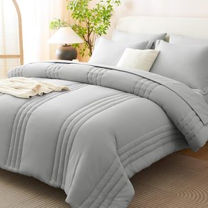 Ensemble de literie douce 7 pièces : Couette alternative au duvet, draps, taies d'oreiller et housses de couette, uni ou rayé, matelassé - Product Image 2