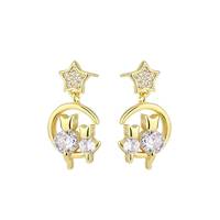 Nouvelles Boucles d'Oreilles Tendance 2025 en Zircon, Forme Chat Mignon, Étoile et Lune, Accessoires pour Femmes