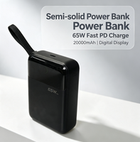 Batterie externe semi-solide 65W PD avec écran TFT, câble intégré, sortie Type C, support, ultra-mince, personnalisation, moule privé, OEM, mondial