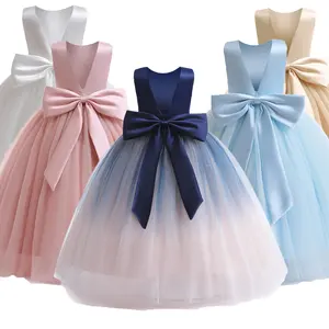 공주 결혼식 공식 미인 대회 얇은 명주 그물 등이없는 아름다운 정장 어린이 의류 새로운 디자인 이브닝 원피스 대한 소녀 새틴 드레스