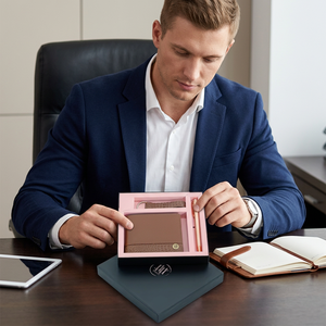WRIZA Genuine Leather Wallet Gift Set for Men with <b>Pen</b> Keychain Bifold Card Holder Cash Pocket Custom Logo Gift Box Premium Hand - Product Image 2