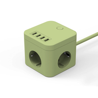 Stop Kontak Ekstensi Proteksi Lonjakan Arus (MOV) Tipe Jerman Korea Populer 10A dengan 3 Stop Kontak AC, 4 Port USB, dan SDK