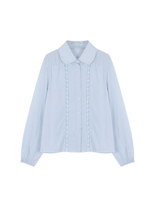 Otoño Hou Mai Casual Mujer Top Y1122F Song Ming French Doll Collar Camisa Retro Encaje Botón Decoración Tejido Tela de poliéster - Product Image 5