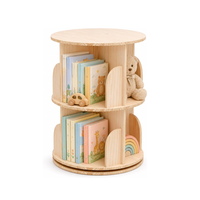 Étagère à livres rotative en bois massif naturel à 2 niveaux pour enfants 360 °   Organiseur de bibliothèque pivotant en bois pour chambre d'enfant, chambre à coucher, coin lecture