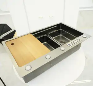 Venda quente Única Tigela Funcional 304 Preto Aço Inoxidável Undermount Handmade Kitchen Sink
