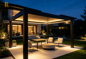 Pergola moderne en aluminium RKOVE RK-E1, revêtement poudré noir, structure rectangulaire pour jardin extérieur, résistante aux intempéries - Product Image 3