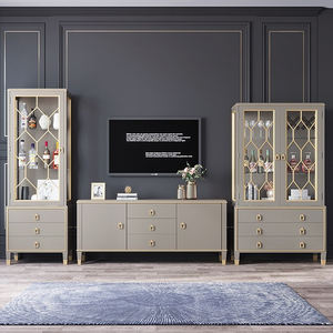 ארון תצוגה מעץ מלא אלגנטי עם דלת זכוכית מגולף דלת סלון לשימוש ביתי - Product Image 6