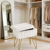 Pouf ottoman moderne en velours blanc, tabouret en bois, siège rond, repose-pieds pour chambre à coucher avec fonction de rangement, vente en gros de meubles pour la maison