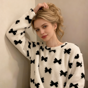 <span class=keywords><strong>Pyjama</strong></span> en <span class=keywords><strong>flanelle</strong></span> Beefey pour <span class=keywords><strong>femme</strong></span>, motif nœud papillon, hiver, épaissi, respirant, taille élastique, ensemble décontracté deux pièces, élégant sur le devant - Product Image 4