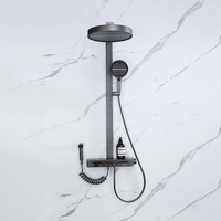 Ensemble de douche mural en laiton pour salle de bain domestique, avec pommeau de douche pluie et jet doux massant, finition brossée, robinet thermostatique coulissant