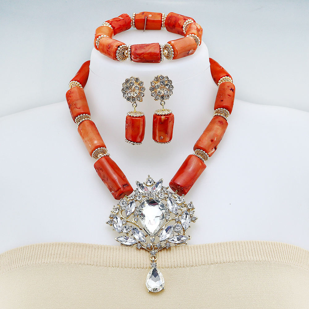 Sinya African Coral Beads Jewelry Sets for Bridal Events