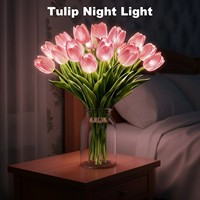 Lampe d'ambiance en forme de fleur, lumière LED chaude, lampe de nuit en forme de tulipe, bouquet de fleurs artificielles, lampe à piles, décoration de chambre à coucher