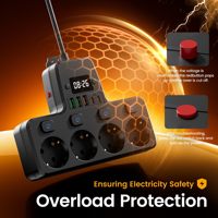 Multiprise 10 en 1, 4 prises AC, ports USB, protection contre les surcharges, prise EU 180 °   Support mural rotatif flexible pour cordon