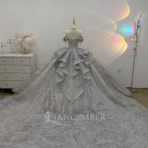 Luxury <b>Sparkling</b> Rhinestone Sequin Wedding Dress Puffy Bridal Dress Cathedral Long Trail Wedding Dress Lsjj21 - Product Image 6
