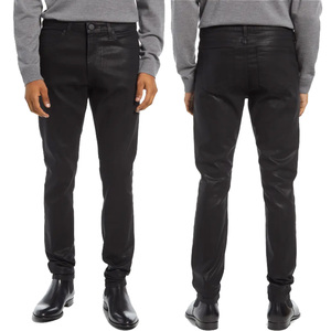 Jeans en denim ciré <span class=keywords><strong>noir</strong></span> ajustés et cintrés sur mesure pour hommes, coupe slim, effet empilé - Product Image 1