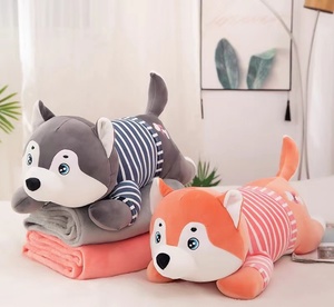 Meilleure vente couette d'été climatisation couverture en peluche jouet rose Husky peluche canapé décoration coussin