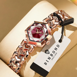 Binbond Octagonal Quartz Watch Rose Gold Women's Waterproof Analog 30M Metal Case Stainless Steel <b>Bracelet</b> N113 - Product Image 1