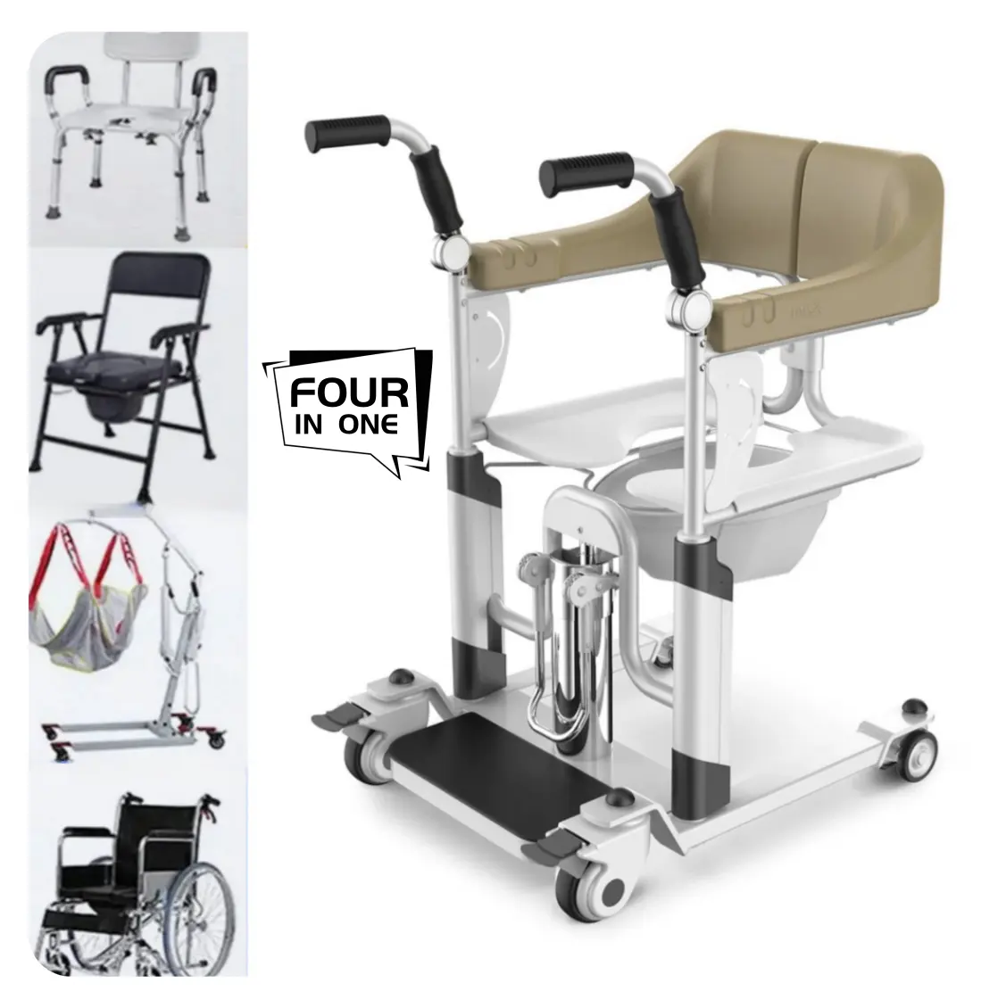 Silla de transferencia de elevación de pacientes Silla de inodoro Transferencia de pacientes de cama a baño silla para ancianos discapacitados
