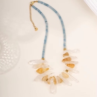 Collar de Verano con Cuentas de Piedra Natural Azul, Cristal Blanco Rectangular, Perla de Agua Dulce y Dije de Pez Dorado en Acero Inoxidable