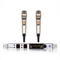 Microphone sans fil UHF Aidi Led pour karaoké, système sans fil professionnel en métal, 2 canaux, réduction de bruit, couleur or