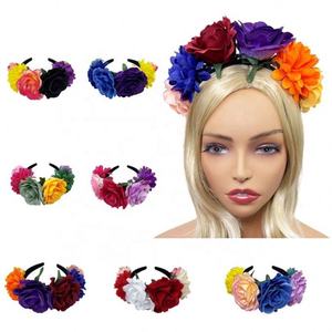 Diadema mexicana con corona de flores rosas simuladas para mujer, tocado de Halloween PARA EL Día de los muertos, Aro para el pelo de fiesta de <span class=keywords><strong>estambre</strong></span> colorido - Product Image 5