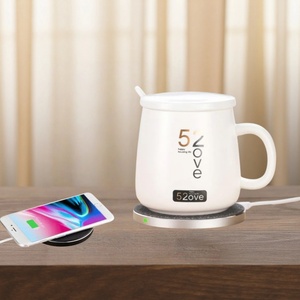 55 Degree Smart Self Heated <b>Ceramic</b> <b>Cup</b> Warmer Ultra Safe Mug With 2 in 1 15W Wireless Phone Charger Heated coaster Gift Set - Product Image 1