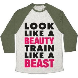 Look Like a Beauty, Train Like a Beast Unisex Tri-Blend <b>Baseball</b> <b>Tee</b> - Product Image 1