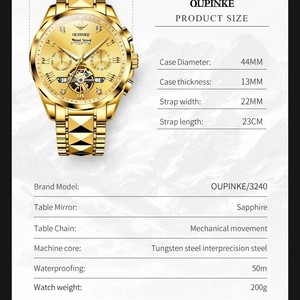 OUPINKE 3240 Skeleton Men's Watches 50m Waterproof Automatic Mechanical Watch Sapphire Luminous Date Tungsten Steel Brand Watch - Product Image 4