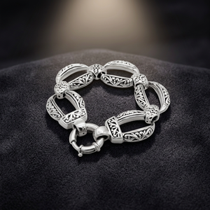 Cadena de Eslabones Ovalados con Filigrana Ornamental Cristiana Vintage de Plata 925 - Joyería Unisex para Fiestas - Product Image 2
